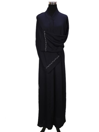 Navy Blue And Silver work Abaya  