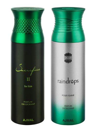 Ajmal Sacrifice II Him & Raindrops Deodorants for Men & Women (pack of 2)