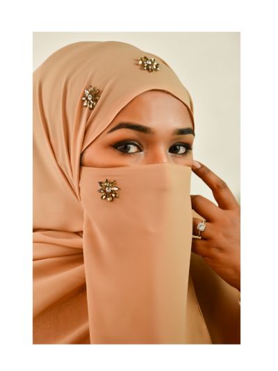 Sarah Beige Rhinestone Hijab with Hijab Magnets & Matching Naqab