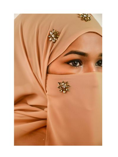 Sarah Beige Rhinestone Hijab with Hijab Magnets & Matching Naqab