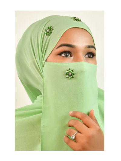 Sarah Green Rhinestone Hijab with Hijab Magnets & Matching Naqab