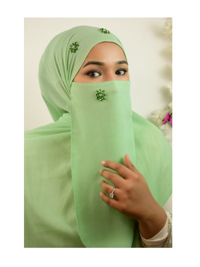 Sarah Green Rhinestone Hijab with Hijab Magnets & Matching Naqab