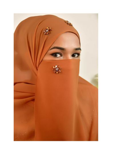 Sarah Orange Rhinestone Hijab with Hijab Magnets & Matching Naqab