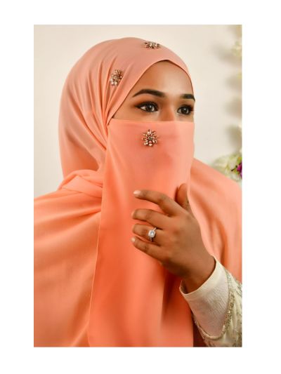 Sarah Peach Rhinestone Hijab with Hijab Magnets & Matching Naqab
