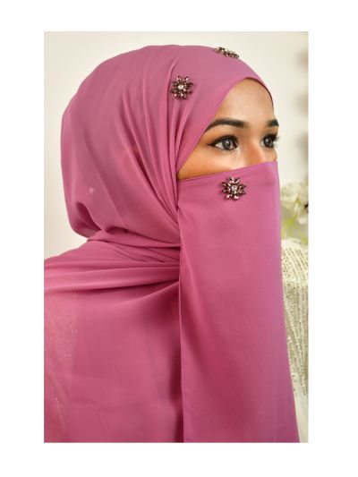Sarah Purple Rhinestone Hijab with Hijab Magnets & Matching Naqab