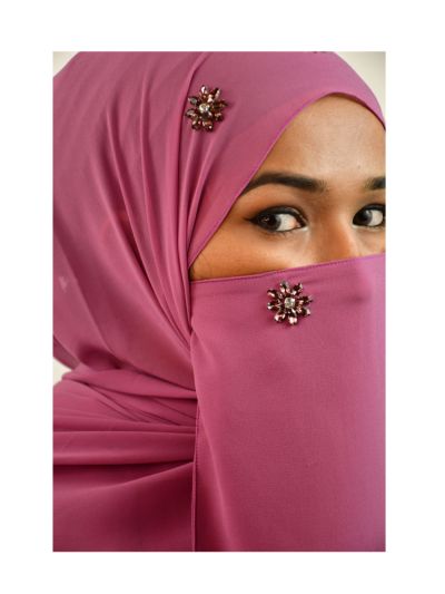 Sarah Purple Rhinestone Hijab with Hijab Magnets & Matching Naqab