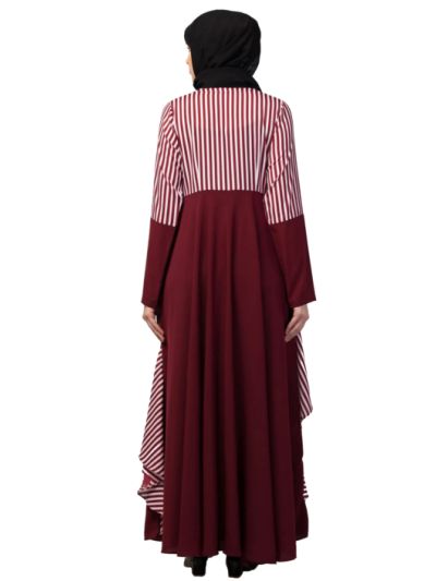 Asymmetrical Long Maxi Abaya Dress With Striped Design
