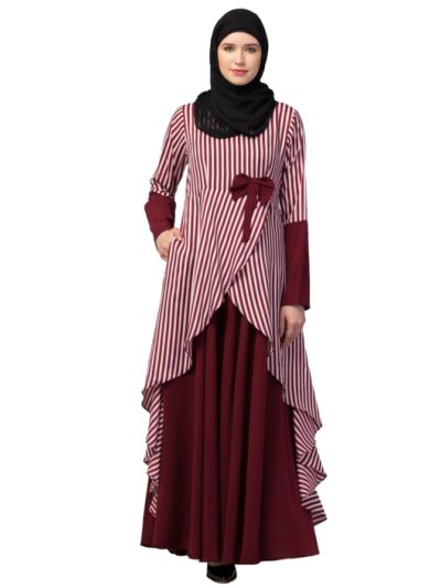 Asymmetrical Long Maxi Abaya Dress With Striped Design