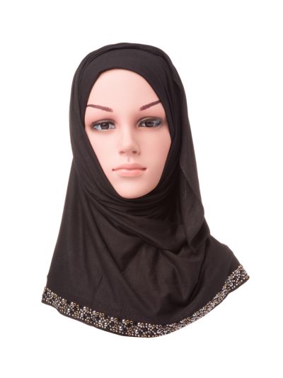 Jersey Crystal Border Hijab (Black)