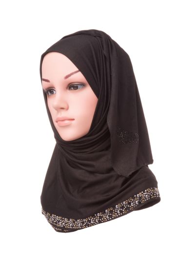 Jersey Crystal Border Hijab (Black)