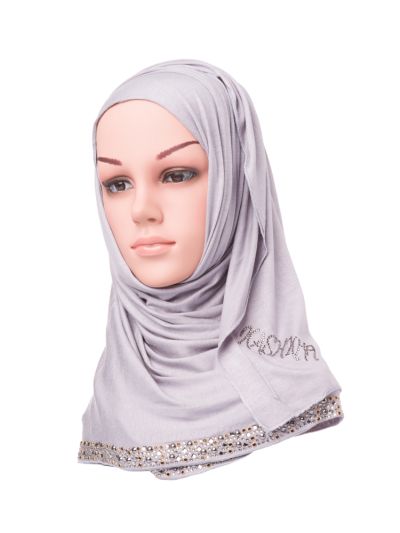 Jersey Crystal Border Hijab (Grey)