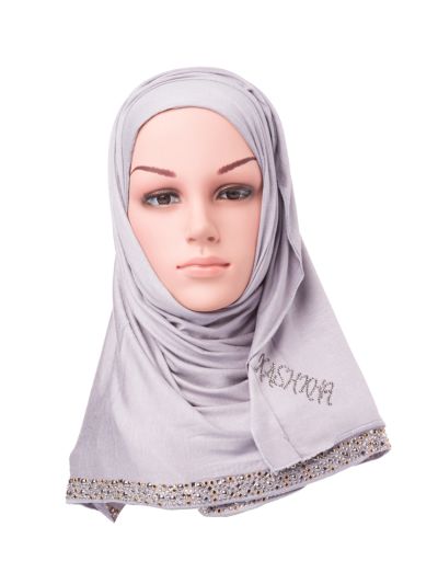 Jersey Crystal Border Hijab (Grey)