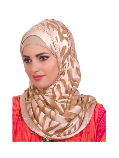 Silk Printed Hijab (Beige)