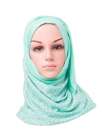 Jersey Crystal Centre Border Hijab (Sea Green)