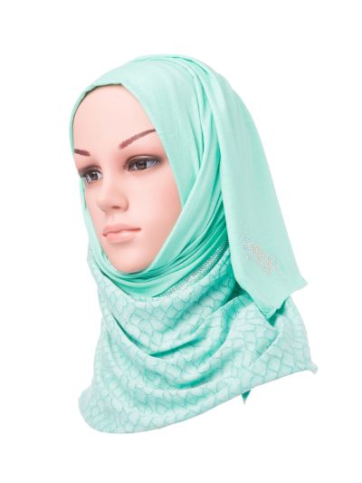 Jersey Crystal Centre Border Hijab (Sea Green)