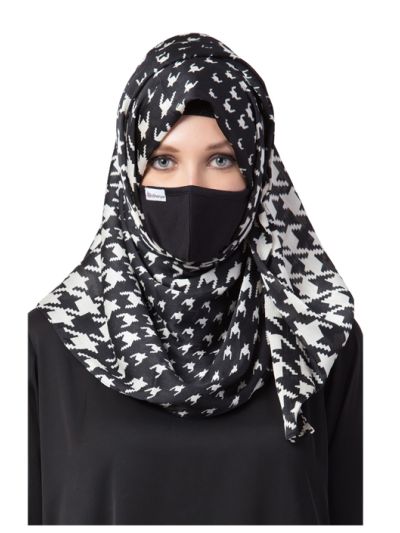 Full Size Stole Hijab With A Complementary Mask & Under Scarf Cap (3 Pcs Set)