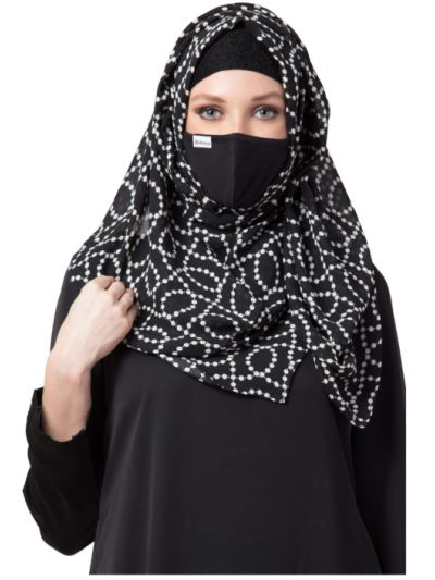 Full Size Stole Hijab With A Complementary Mask & Under Scarf Cap (3 Pcs Set)