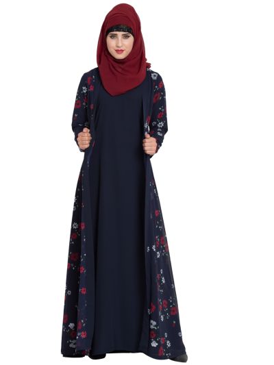 Printed Abaya Design with Attached Shrug & Belt