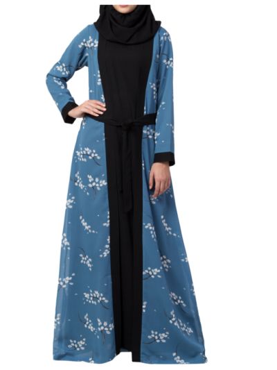 Dual Layer Abaya Dress With Printed Shrug