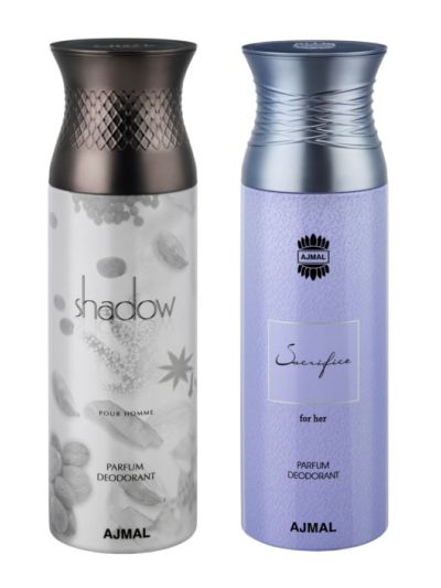 Ajmal Shadow Homme & Sacrifice forher Deodorant Spray - For Men & Women (Pack of 2)
