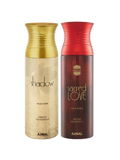 Ajmal Shadow Femme & Sacred love Deodorant Spray- For Women (200 ml, Pack of 2)