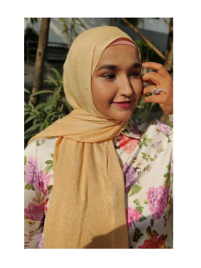 Shifa Glittered Beige Cotton Hijab with Hijab Magnets
