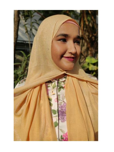 Shifa Glittered Beige Cotton Hijab with Hijab Magnets