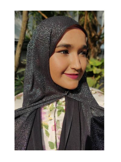 Shifa Glittered Black Cotton Hijab with Hijab Magnets