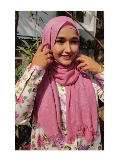 Shifa Glittered Dark Pink Cotton Hijab with Hijab Magnets
