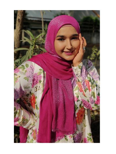 Shifa Glittered Purple Cotton Hijab with Hijab Magnets