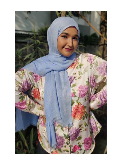 Shifa Glittered Sky Blue Cotton Hijab with Hijab Magnets