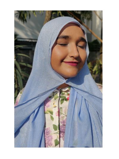 Shifa Glittered Sky Blue Cotton Hijab with Hijab Magnets