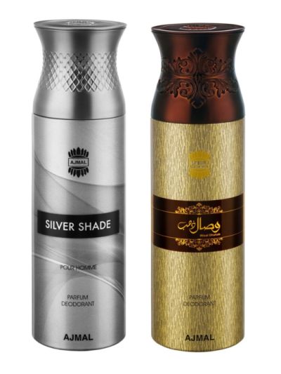 Ajmal Silver Shade & Wisal Dhahab Deodorant Spray - For Men (Pack of 2)