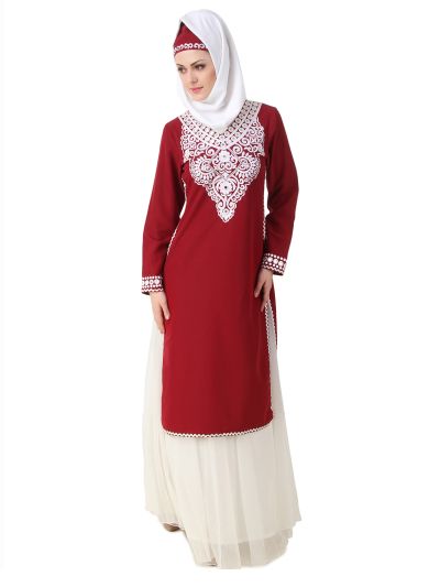 Samar Maroon White Kurti and Skirt