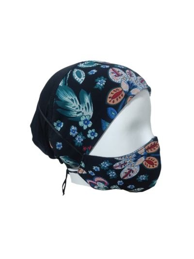 Premium Black Aqua Printed Underscarf Cap Wit Face Mask
