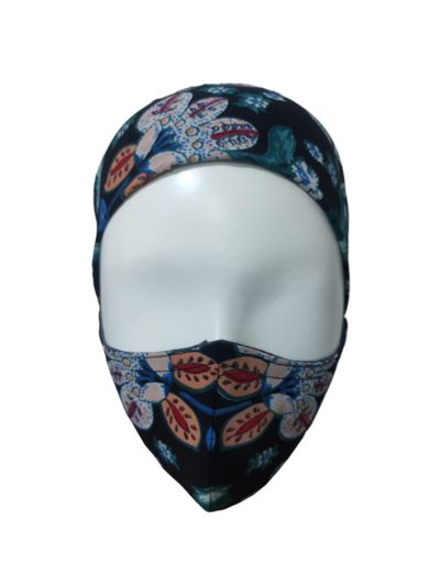 Premium Black Aqua Printed Underscarf Cap Wit Face Mask