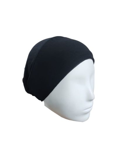 Black Plain Solid Underscarf Cap 