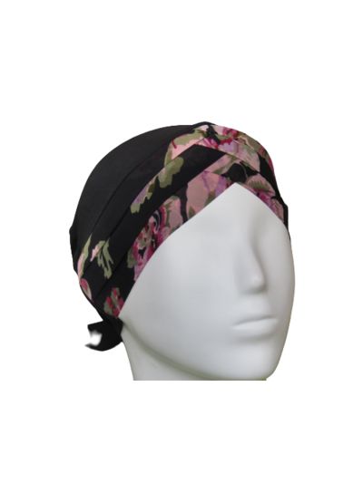 Black Rose Printed Underscarf Turban Cap