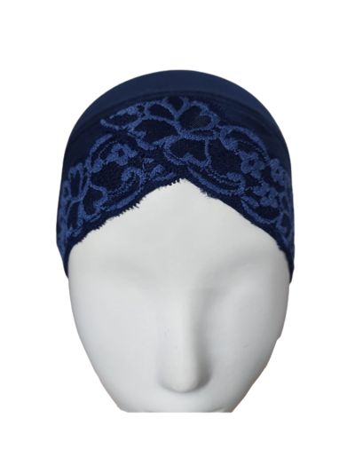 Navy with Lace Under scarf Turban