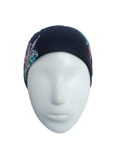 Navy Aqua Printed Under scarf Cap 