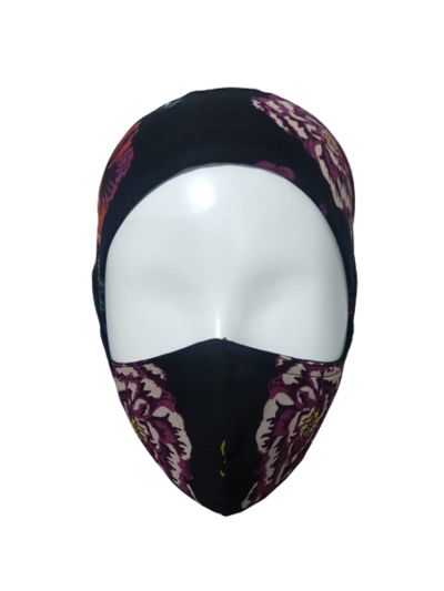 Peacock Printed Under scarf Cap + Matching Face Mask