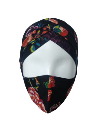 Peacock Printed Under scarf Turban Cap + Matching Face Mask