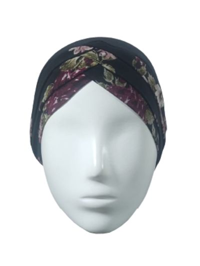 Black Rose Printed Turban Under scarf Cap
