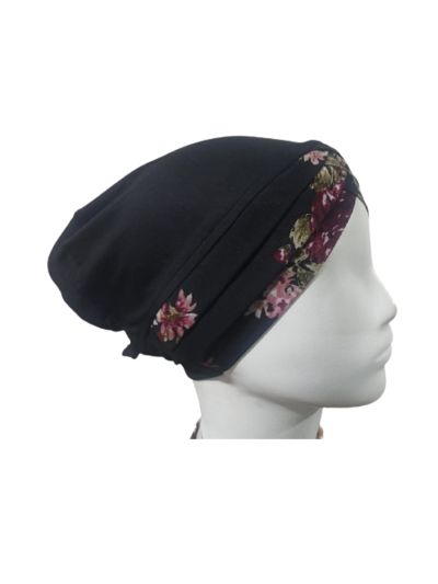 Black Rose Printed Turban Under scarf Cap