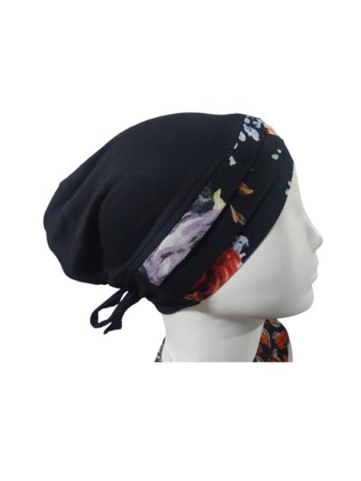 Black Printed Turban Under scarf Cap