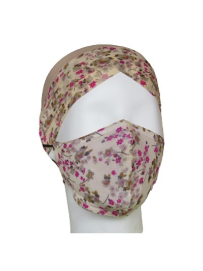 Beige Printed Turban Under scarf + Matching Face Mask