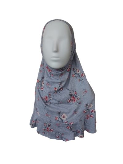 Grey Melange Instant Slip on Jersey Printed Hijab 