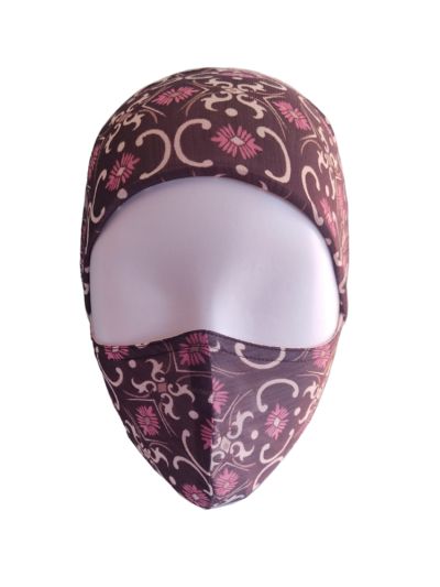 Beige Brown Printed Inner Scarf Cap + Matching Face Mask