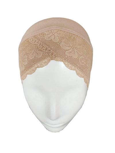 Beige Inner Scarf Cap With Lace Crisscross 