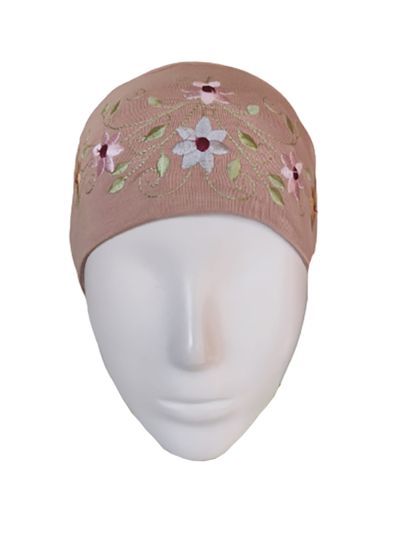 Beige Jersey Scarf Inner Cap With Embroidery & Stones
